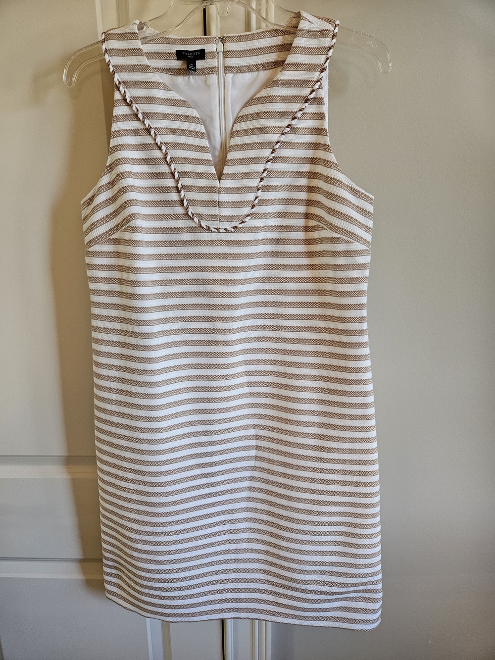 Talbots Cream and Tan Striped Petite Sheath Dress